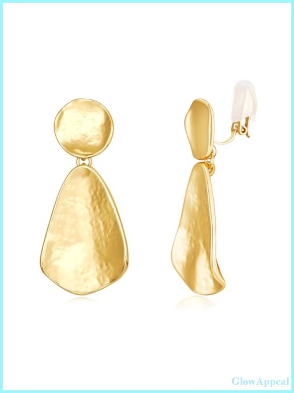 Clip On Earrings for Women Dangle Hammered Geometric Gold Plated